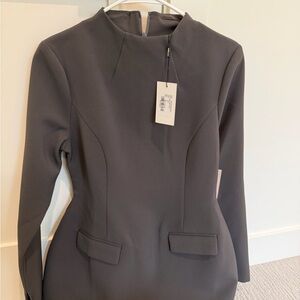 Elegant Long Sleeve Dress in Charcoal Gray